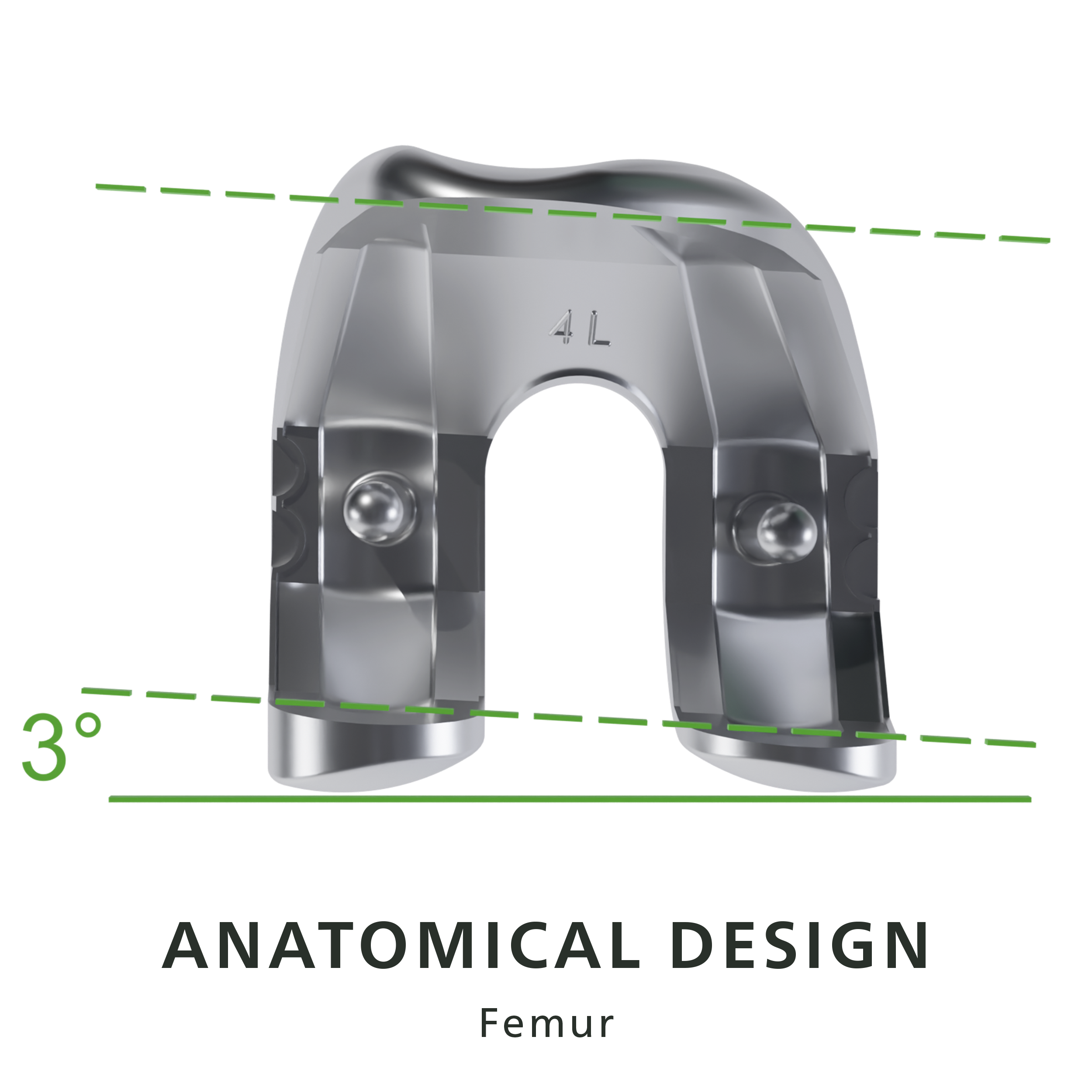 anatomical femur design with three degree marking